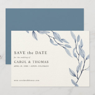 Invitation Bleu éthérée   chic botanique enregistrer la date