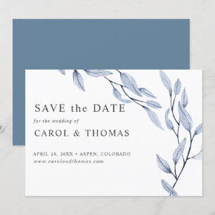 Invitation Bleu éthérée   chic botanique enregistrer la date