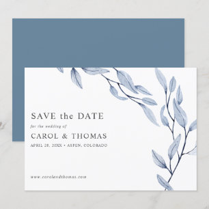 Invitation Bleu éthérée   chic botanique enregistrer la date