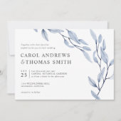 Invitation Bleu éthérée | mariage Feuille chic (Devant)