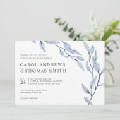 Invitation Bleu éthérée | mariage Feuille chic (Debout devant)