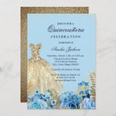Invitation Bleu étincelant Parties scintillant or robe Sweet  (Devant / Derrière)
