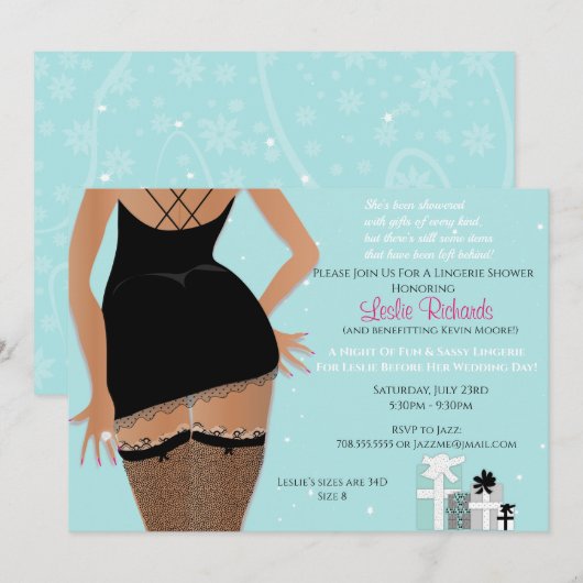 Invitation Bleu étincelle Lingerie nuptiale de douche Invitat (Devant / Derrière)
