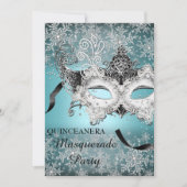 Invitation Bleu étincelle Masquerade Quinceanera (Devant)