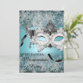 Invitation Bleu étincelle Masquerade Quinceanera (Debout devant)