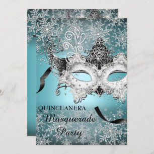 Invitation Bleu étincelle Masquerade Quinceanera
