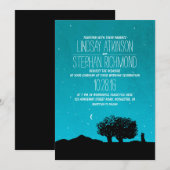 Invitation bleu étoile arbres de nuit et mariage de couple (Devant / Derrière)