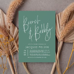 Invitation Bleu & Eucalyptus Green Brunch & Bubbly Bridal<br><div class="desc">Un design simple et moderne avec "Brunch & Bubbly" en écriture manuscrite avec le nom de la future mariée ci-dessous dans des chapiteaux chics à visage ouvert. La date de célébration apparaît à gauche dans une mise en page empilée avec les informations sur le lieu, l'adresse et le rsvp à...</div>