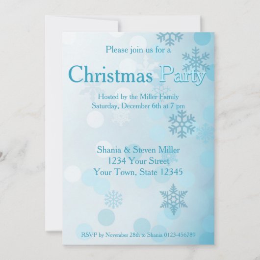 Invitation Bleu Faux Parties scintillant Ornements de Noël (Dos)