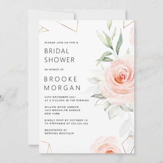 Invitation Bleu Fête des mariées géométrique dans les tons ro (Devant)