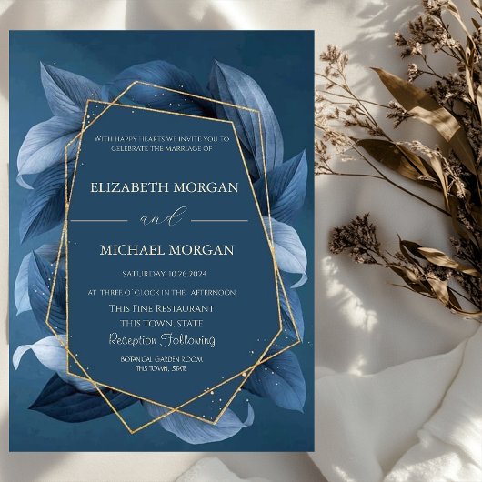Invitation Bleu Feuille Gold Fame été