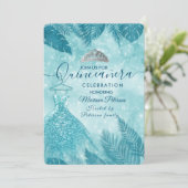 Invitation Bleu feuille tropical tiara Quinceañera (Debout devant)