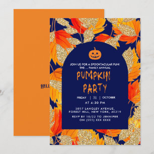 Invitation Bleu Feuilles de paillettes fausses modernes Hal