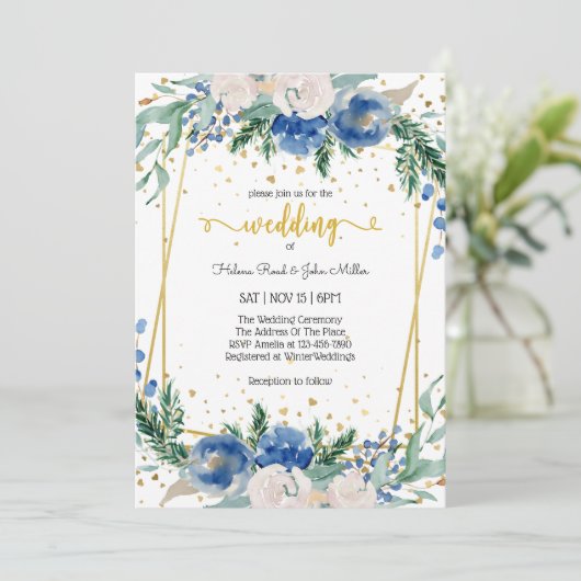 Invitation Bleu Fleur Bleu magnifique Enchanted Couple Mariag (Debout devant)