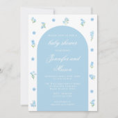Invitation Bleu fleur de printemps boho arche bébé garçon dou (Devant)