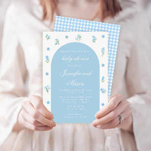 Invitation Bleu fleur de printemps boho arche bébé garçon dou