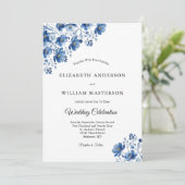 Invitation Bleu Fleur sauvage Aquarelle Élégante Mariage mode (Debout devant)