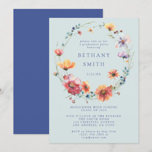 Invitation Bleu Fleur sauvage fête de graduation