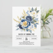 Invitation Bleu Fleur sauvage Floral Anniversaire (Debout devant)