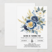 Invitation Bleu Fleur sauvage Floral Anniversaire (Devant / Derrière)
