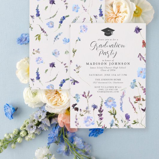 Invitation Bleu Fleur sauvage High School Graduation Party