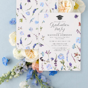 Invitation Bleu Fleur sauvage High School Graduation Party