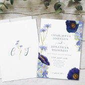 Invitation Bleu fleur sauvage Rustique