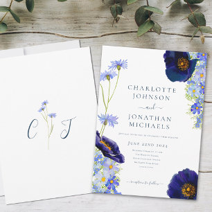 Invitation Bleu fleur sauvage Rustique