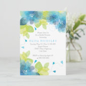 Invitation Bleu fleurs fleurie mariage douche nuptiale (Debout devant)