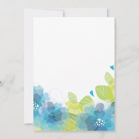 Invitation Bleu fleurs fleurie mariage douche nuptiale (Dos)