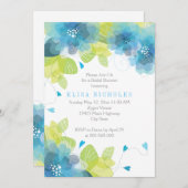 Invitation Bleu fleurs fleurie mariage douche nuptiale (Devant / Derrière)