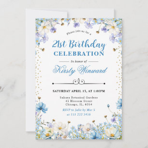 Invitation Bleu Fleurs Sauvages Blanches Fleur d'Oubli Annive