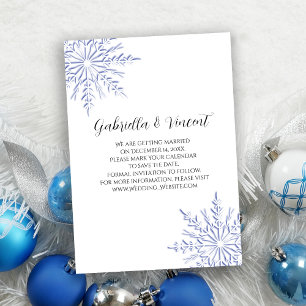 Invitation Bleu Flocon de neige Blanc Mariage d'hiver Enregis