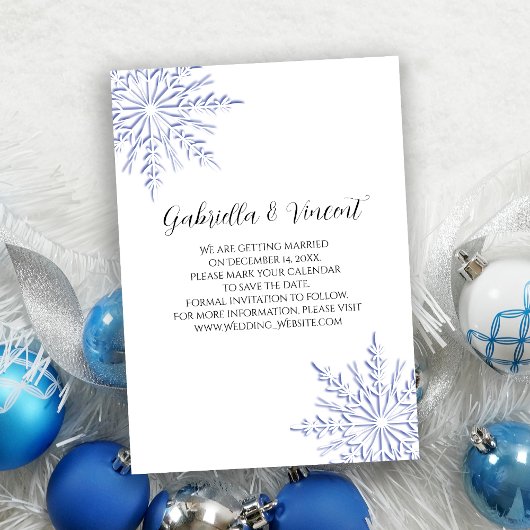 Invitation Bleu Flocon de neige Blanc Mariage d'hiver Enregis