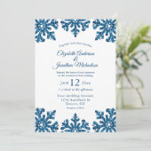 Invitation Bleu Flocon de neige Mariage d'hiver (Debout devant)
