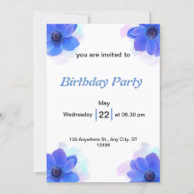 Bleu Floral Anniversaire avec Aquarelle Pastel