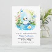 Invitation Bleu Floral Blissful Duck Boy Baby shower (Debout devant)