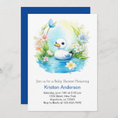Invitation Bleu Floral Blissful Duck Boy Baby shower (Devant / Derrière)