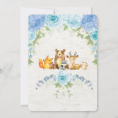 Invitation Bleu Floral Bois Animaux Bois Baby shower (Dos)