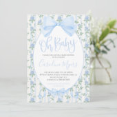 Invitation Bleu Floral Coquette Bow Baby Boy (Debout devant)