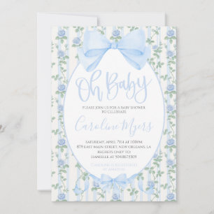 Invitation Bleu Floral Coquette Bow Baby Boy