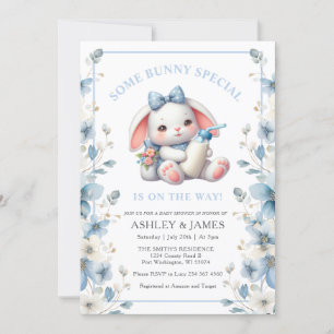 Invitation Bleu Floral de lapin avec Baby shower de lait