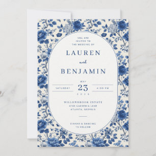 Invitation Bleu Floral Élégant