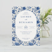 Invitation Bleu Floral Élégant (Debout devant)