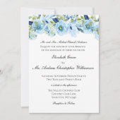 Invitation Bleu Floral Élégant Formel Traditionnel Mariage (Devant)