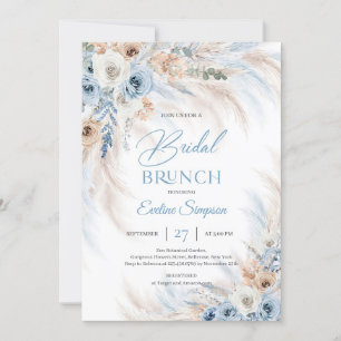 Invitation Bleu Floral et ivoire Rose Pampas Brunch nuptial
