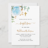 Invitation Bleu floral eucalyptus verdure garçon croiser bapt (Devant)