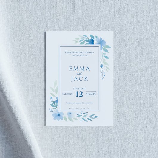 Invitation Bleu floral frontière botanique moderne