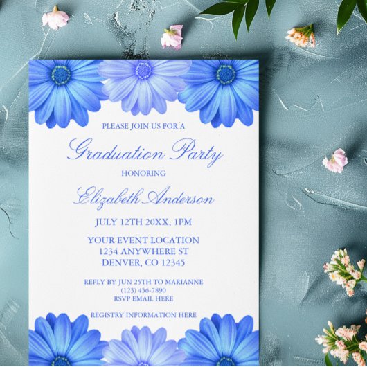 Invitation Bleu Floral Graduation Party