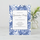 Invitation Bleu Floral Graduation Party (Debout devant)